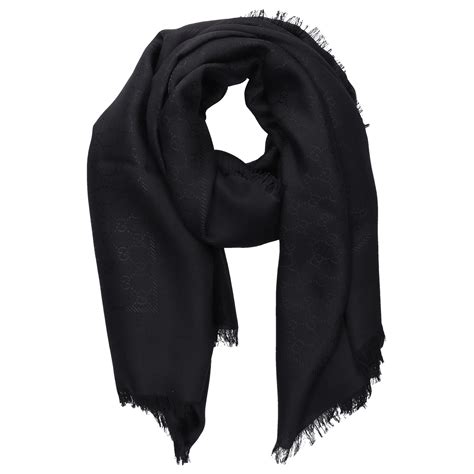 gucci jacquard scarf black|gg jacquard wool silk scarf.